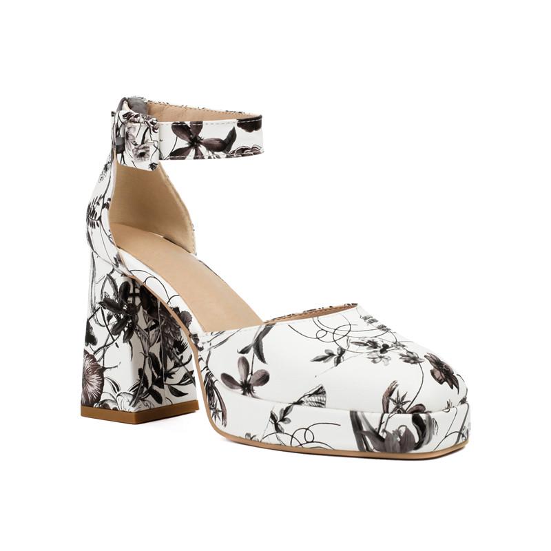 Женские туфли на высоком каблуке, новые весенне-летние непромокаемые женские туфли на платформе, толстом каблуке, большие размеры с принтом