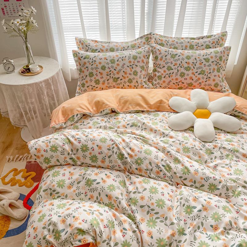Утолщенный хлопок, чистый хлопок, четыре предмета, простыня и пододеяльник для спальни на весну и осень, пододеяльник из трех предметов