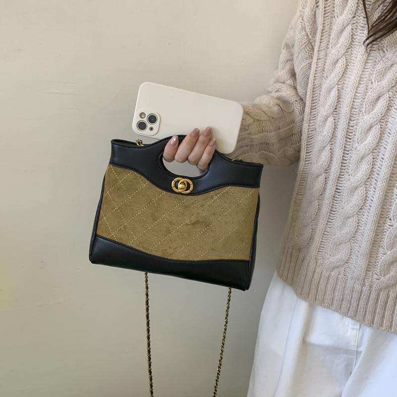 Bag Rhombus Portable Small Square Bag Women's 2025 Autumn and Winter New Trendy Contrast Shoulder Bag Chain Crossbody Bag