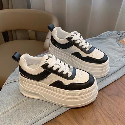 7 см PU кожа женские черные белые массивные кроссовки Ins женские осенние белые скрытые высокие каблуки на платформе танкетке кроссовки