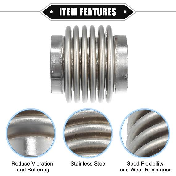 Car Exhaust Flexible Pipe, 45x63.5mm 1.77"x2.5" Exhaust Flex Connector Pipes Bellows Universal for Car Durable Stainless Steel Silver Tone