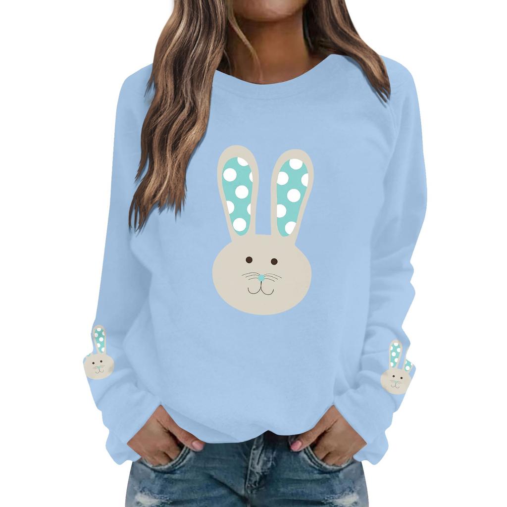 Женская мода повседневная толстовка с длинным рукавом и круглым вырезом с принтом пасхального кролика