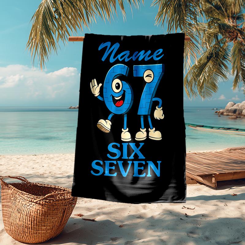 Custom Name Ultra-Soft Beach Towel with 67 Theme,Ideal for Pool - Camping, Diving - Perfect Travel Essential, Vibrant Beach Towel.