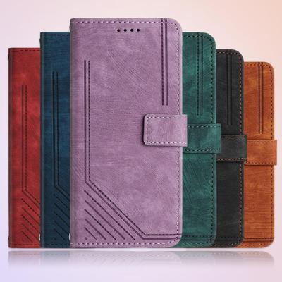 Тисненые геометрические линии, сплошной цвет, кожаный чехол-кошелек для телефона, подставка для книги для Oppo Vivo Huawei Moto Infinix Tecno, слот для магнитной карты, откидная крышка для девочек