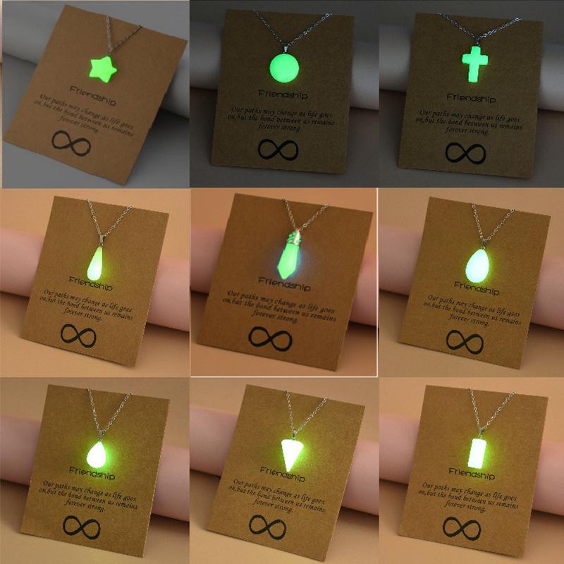 Glow In The Dark Luminous Hollow Pendant Necklace Star Cross Heart Teardrop Arrow Glowing Charm Women Daily Casual Party Wear