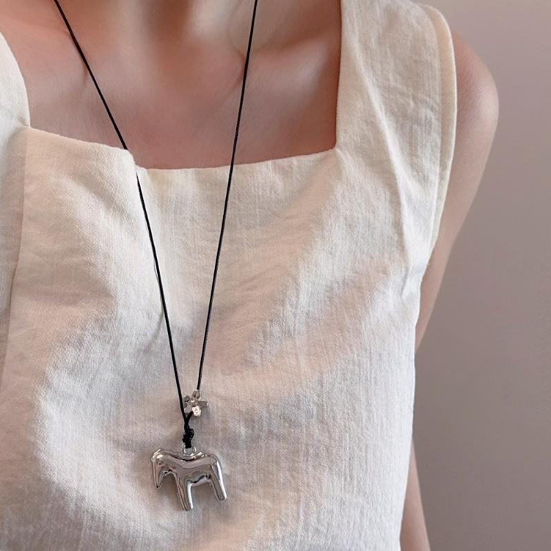 Металлическое ожерелье с подвеской в виде лошади для женщин, простое регулируемое, длинная веревочная цепочка для свитера, универсальные аксессуары