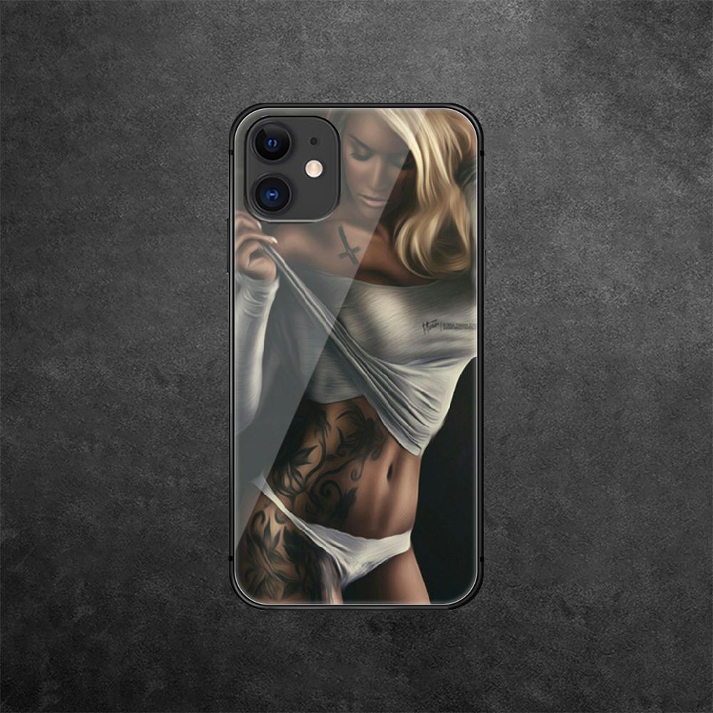 Чехол для телефона из закаленного стекла с изображением сексуальной девушки-татуировки для iPhone Xiaomi Mi Samsung Galaxy Redmi Note AS 13 14 15 22 23 24 5G Pro Plus Max Fe Ultra