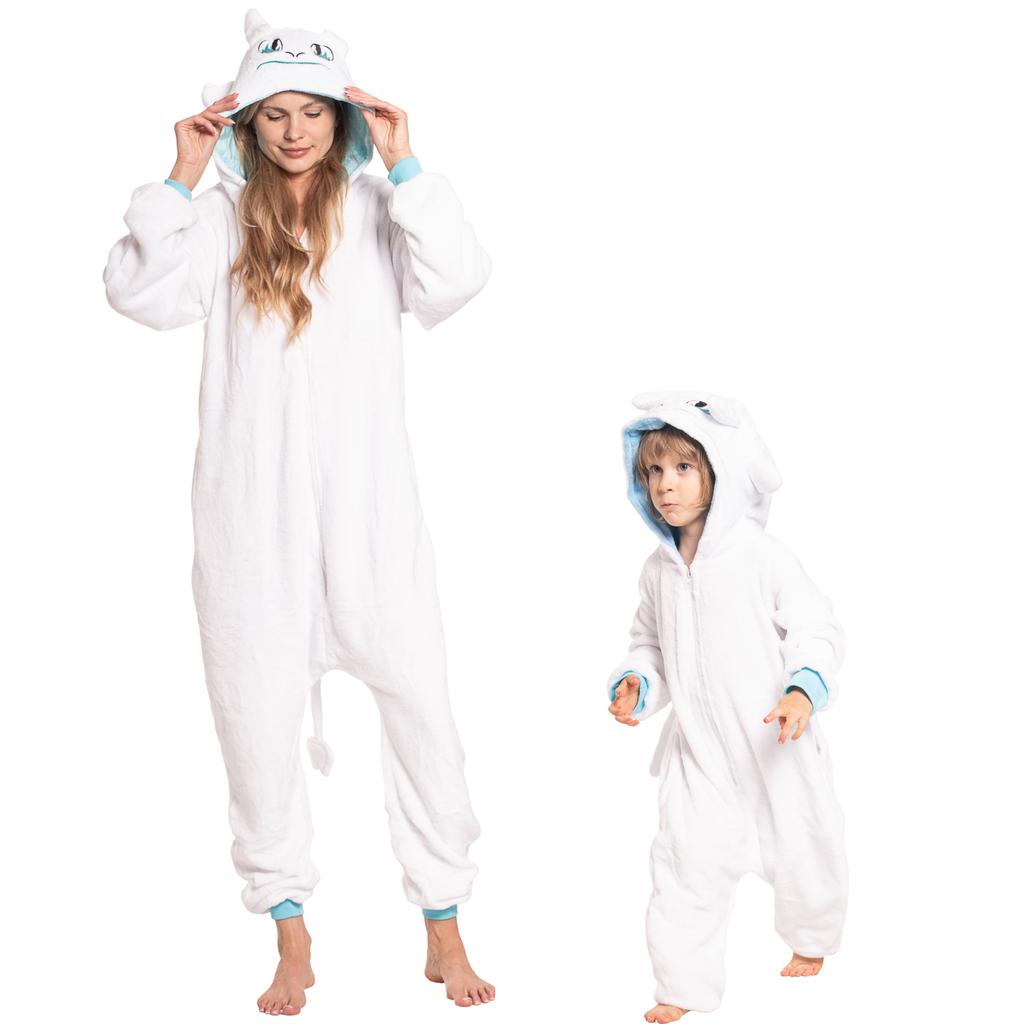 Piżama dla dzieci dziecięca kigurumi onesie strój smok szczerbatek biały 125-135