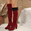 Elegant Grey Faux Suede Over-the-Knee Boots Woman Warm Plush Thigh High Botas Ladies Point Toe High Heel Lace-up Long Shoes
