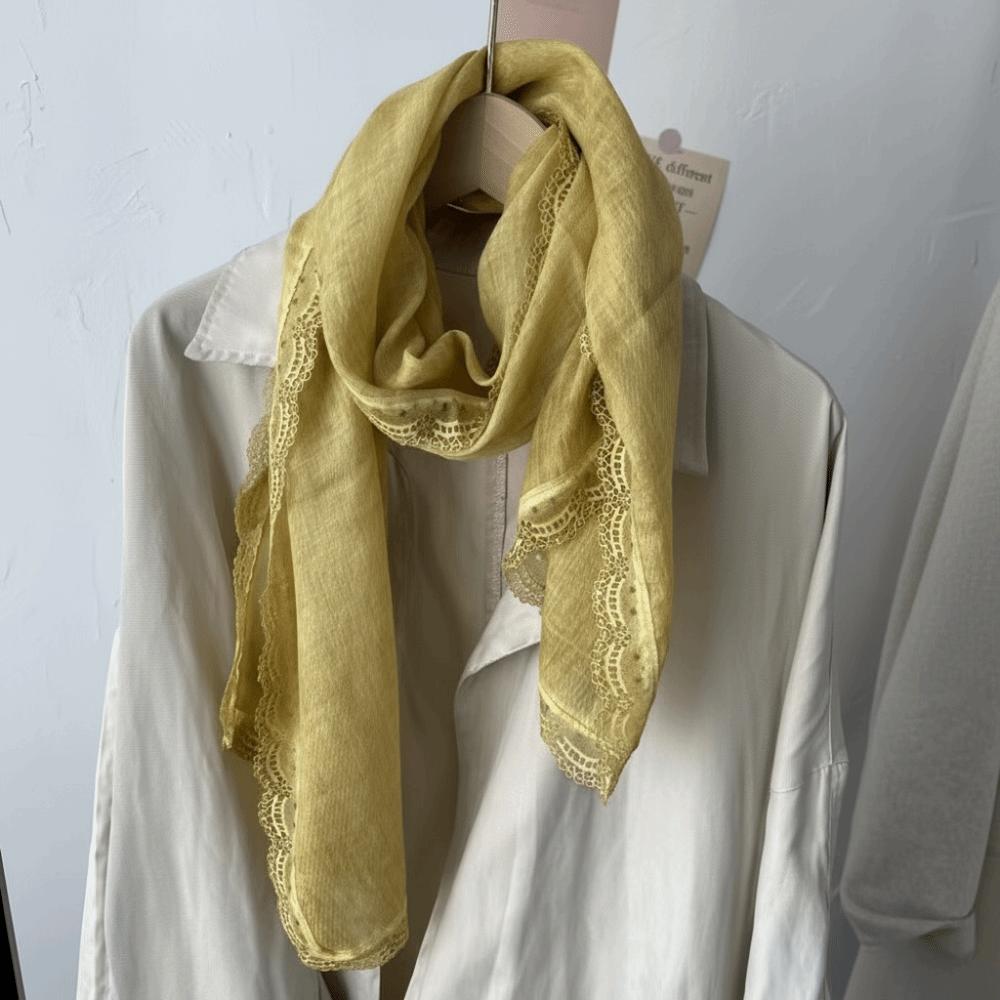 Solid Color Cotton Linen Scarf Lace Edge Silk Scarf Literary Flaxen Lace Scarf  for Women