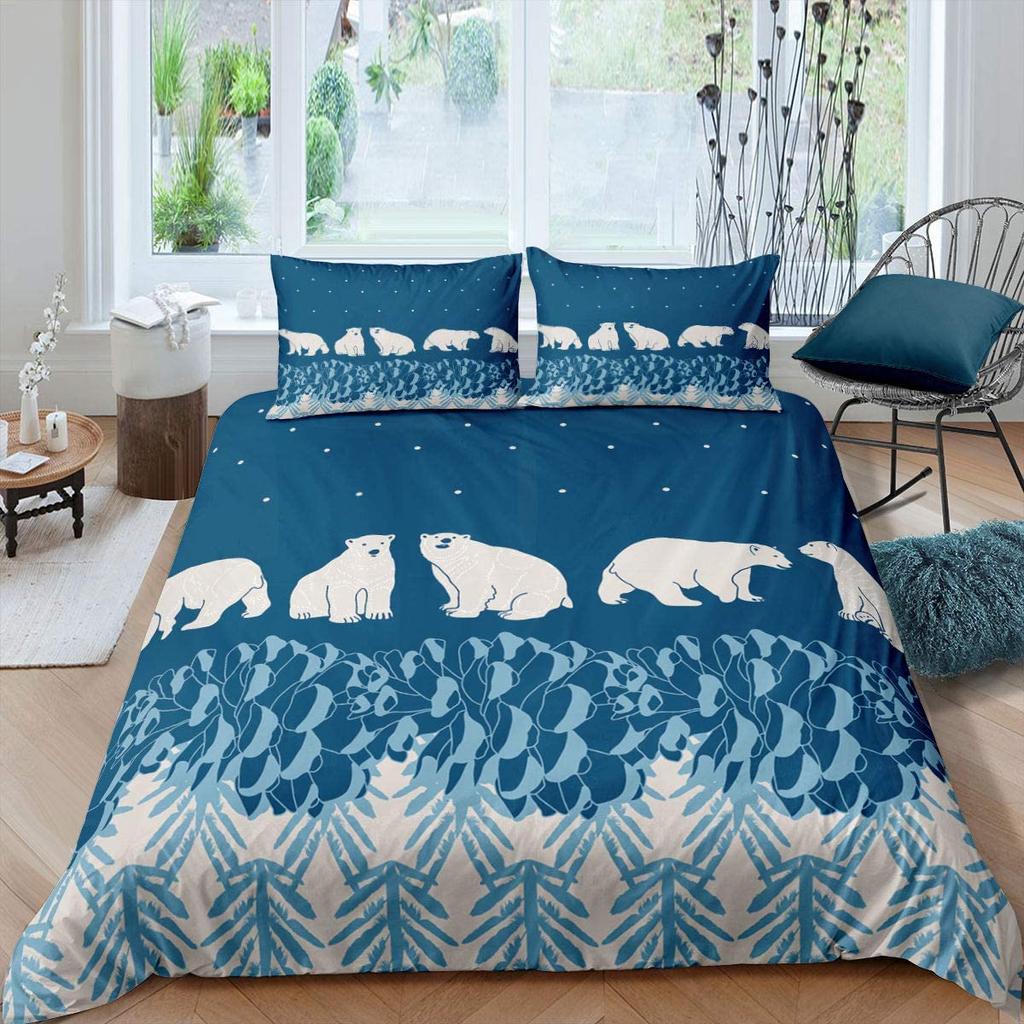 Polar Bear Duvet Cover Set King Queen Full Size Polyester Comforter Cover For Kids Boys Girls Wild Animals Pattern Bedding Set