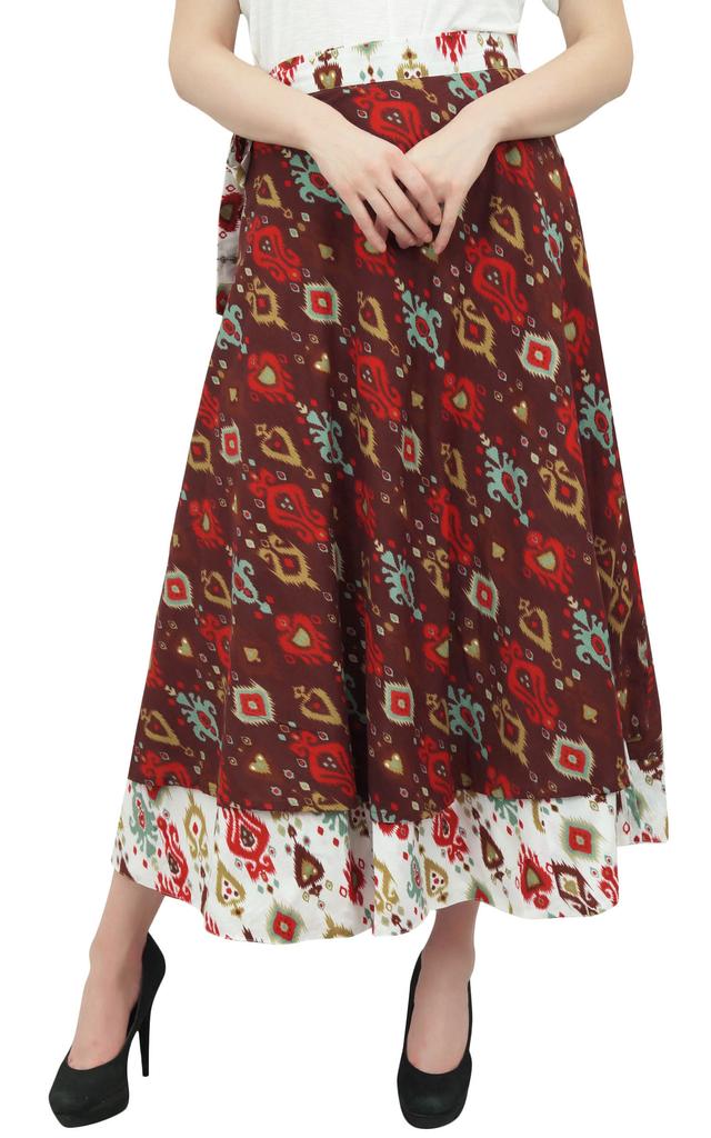 Phagun Хлопковая юбка-халат в стиле хиппи, белая двусторонняя летняя одежда с цветочным принтом