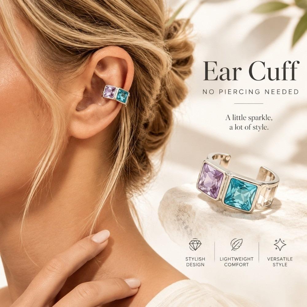 Colorful Crystal Ear Clip Light Luxury Geometric Ear Clip Durable Cartilage Earring  Festival Gift