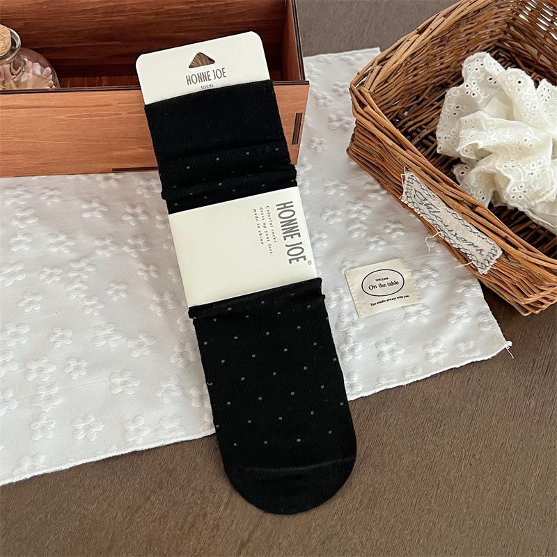 Женские шерстяные носки до середины икры в белый горошек, универсальные, осенне-зимние, дышащие и теплые длинные носки