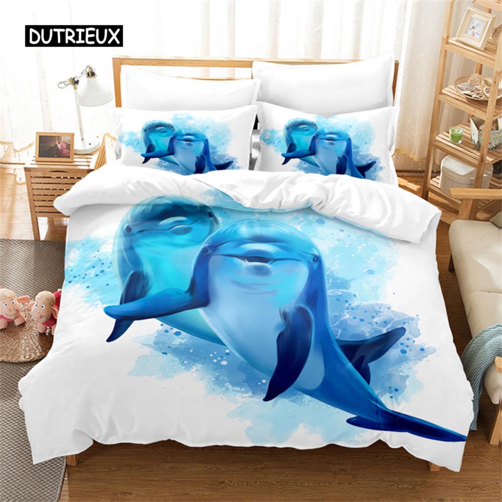 Комплект постельного белья с рисунком синего дельфина, комплект пододеяльников, постельное белье с 3D-принтом, комплект постельного белья размера «queen size», модный дизайн