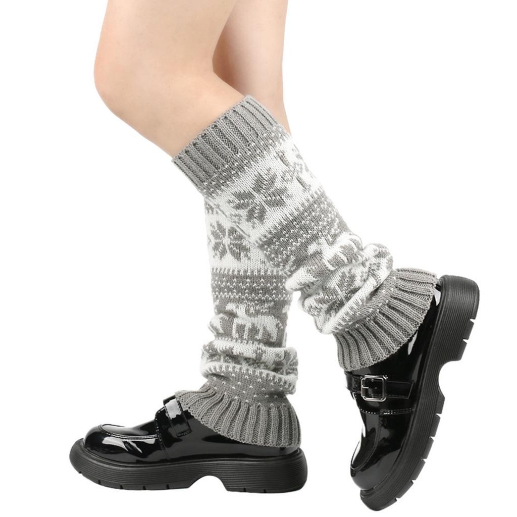 Women's Winter Thickened Christmas Socks With Snowflakes And Fawns, Stackable Knitted Wool Sock Covers
