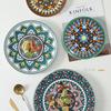 1PC Ceramic Household Dishes Tableware Dim Sum Platter Bohemian Steak Western Food Round Tray