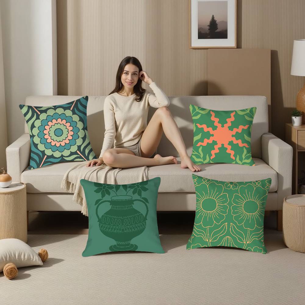 Bohemia Green Classic Pillow Case Plush Fabric Soft Double Sided Print Sofa Cushion Cover Throw Pillow Covers