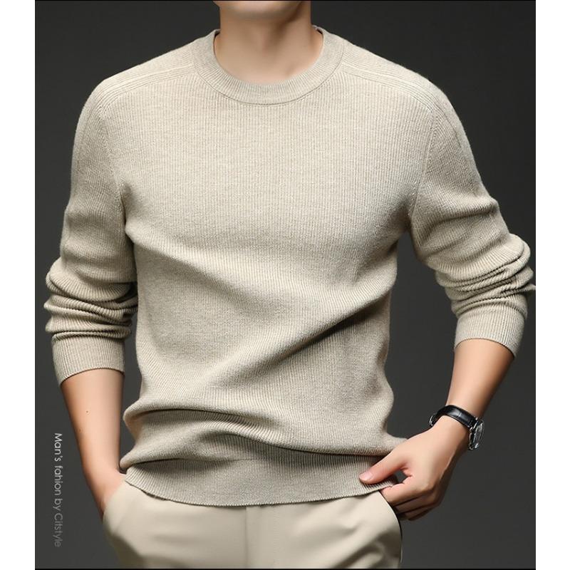 Men S Lazy Luxury Round Neck Long Sleeve Jacquard Knit Sweater