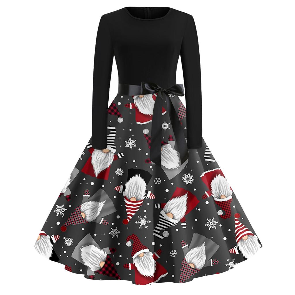 Женское расклешенное платье с принтом на Хэллоуин для женщин, платье с длинным рукавом, вечерние повседневные платья