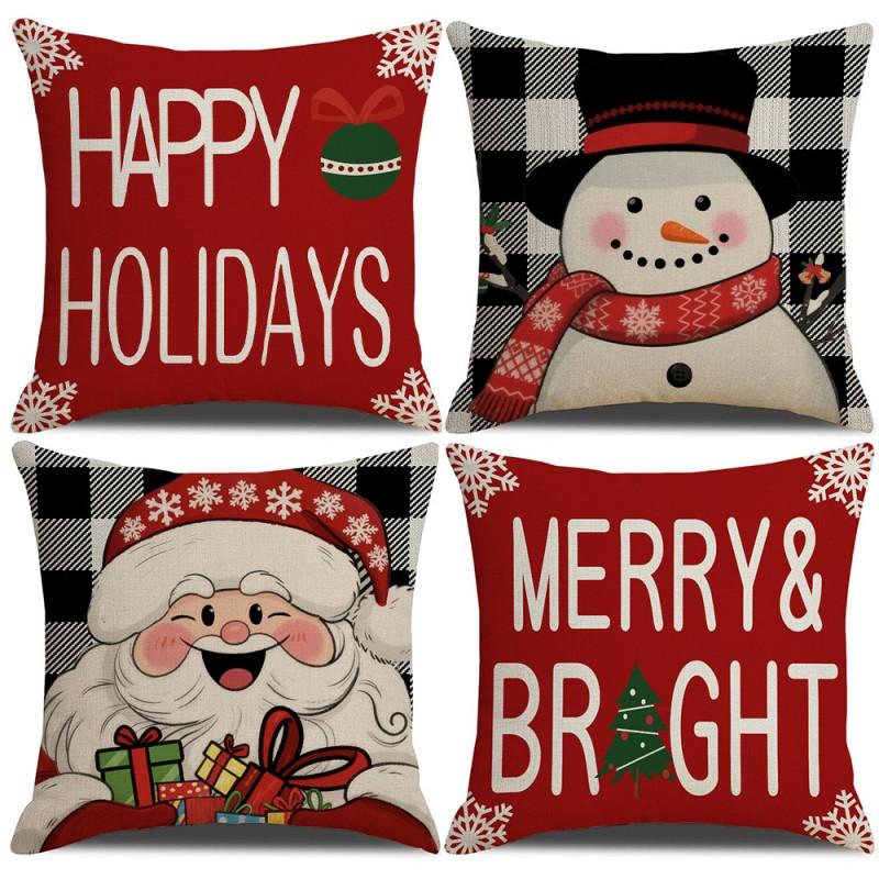 Festive Christmas Pillow Cover Set 45x45cm Short Plush Decorative Cushion Covers Sofa Bed Living Room Holiday Party