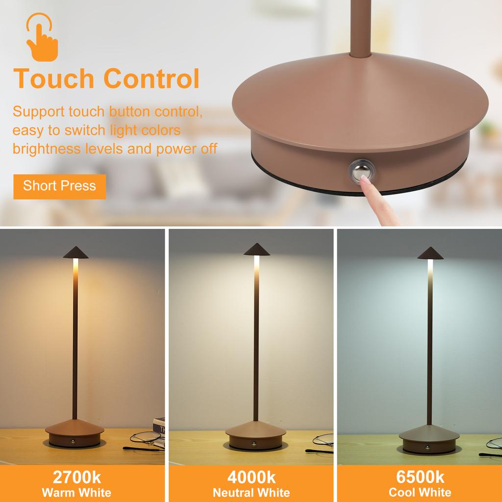 Portable LED Table Lamp Touch Control 3 Colors Stepless Dimmable Desk Lamp Rechargeable Nightstand Lights for Couple Dinner/Coffee Table/Restaurant/B