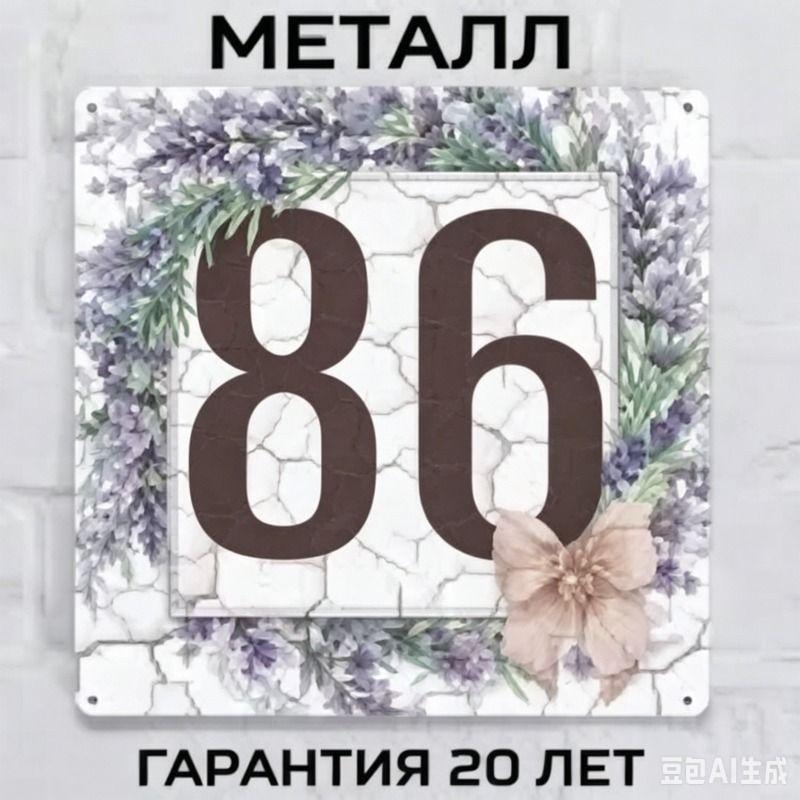 Металлическая табличка с номером дома в деревенском стиле, лавандовая, 20x20 см