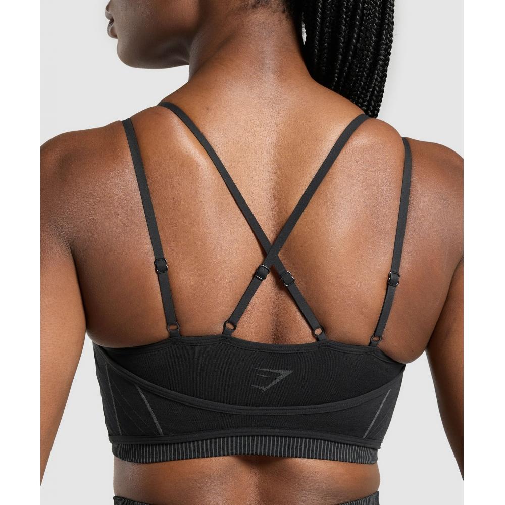 Gymshark Бесшовный спортивный бюстгальтер Apex Strappy Black Graphite Grey B3b3k Bb29