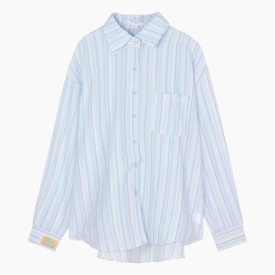 Новая синяя полосатая рубашка с длинным рукавом женская универсальная трендовая повседневная свободная куртка-топ в гонконгском стиле