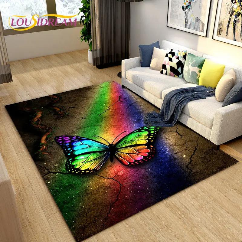 3D красочный коврик с бабочкой и цветком, ковер для гостиной, спальни, дивана для йоги, кухонный коврик для ванной комнаты, нескользящий напольный коврик