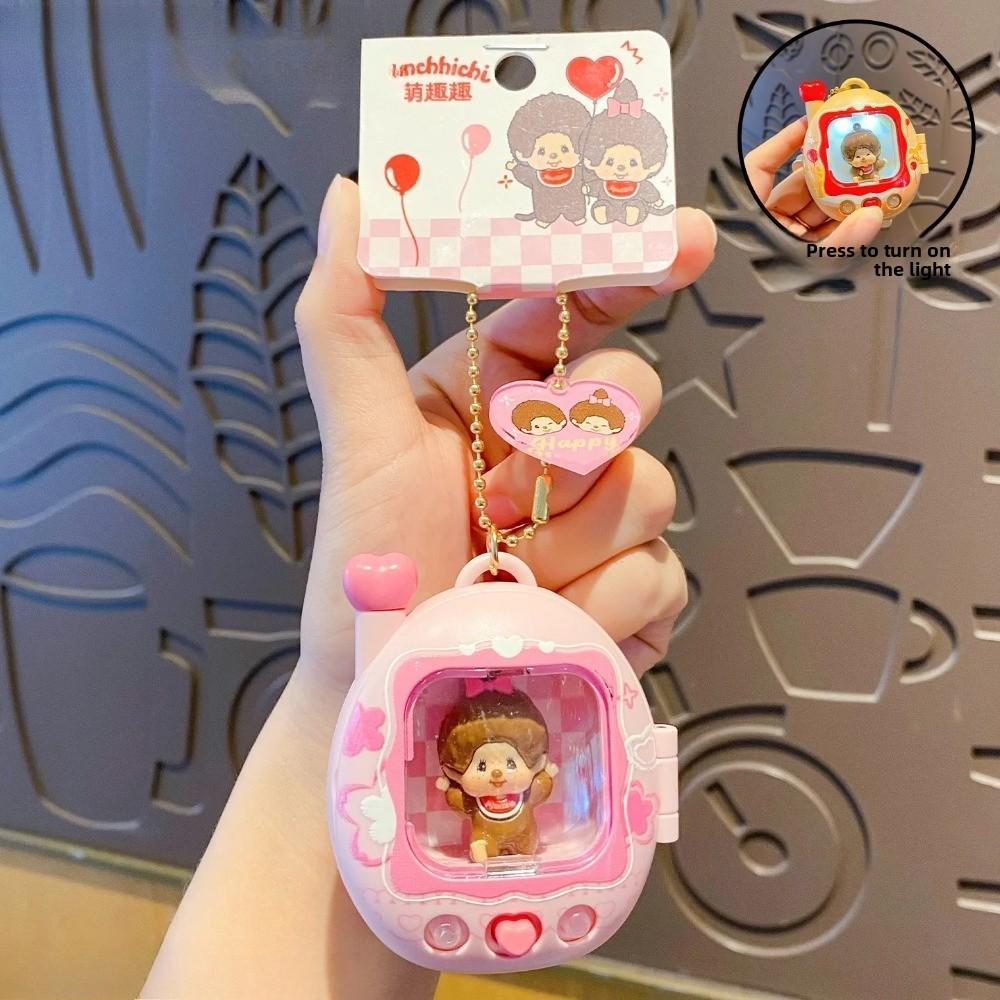 Cute Mini Retro Television Toy Keychain Y2k Aesthetic Doll Charm Press Flash Light Up Stop Bag Digging Birthday Gifts For Bestie