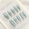 T434: Trendy Cat Eye Snake New Year 3D Green Nails - 30 pcs, Internet Celebrity Style.