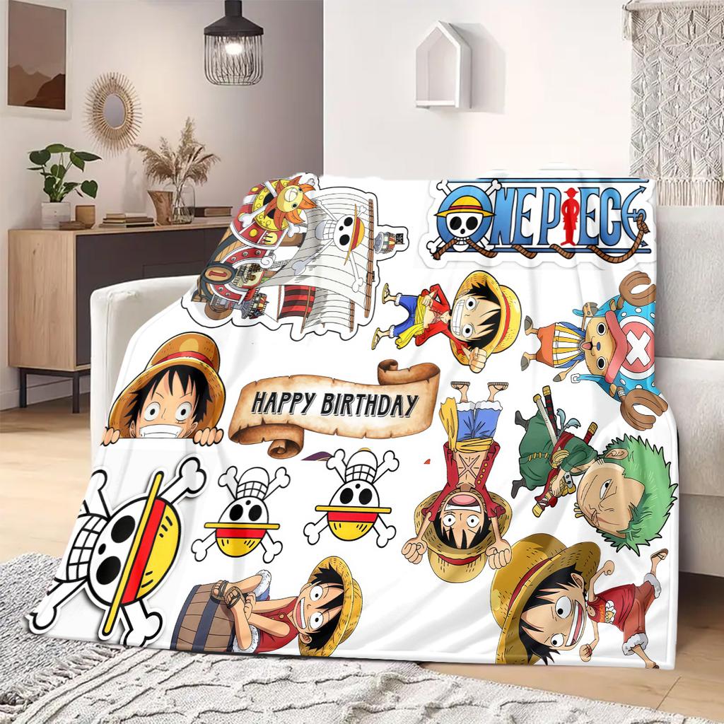 Плед с принтом ONE PIECE Теплый Уютный Фланелевый Плед Подходит для Спален, Диванов, Кроватей, Стульев, Путешествий -QIAO73