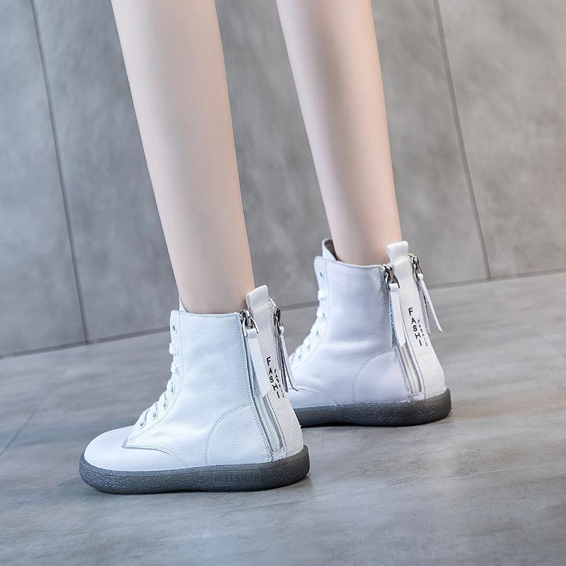 Высокие белые туфли на плоской подошве Короткие ботинки Martin Boots