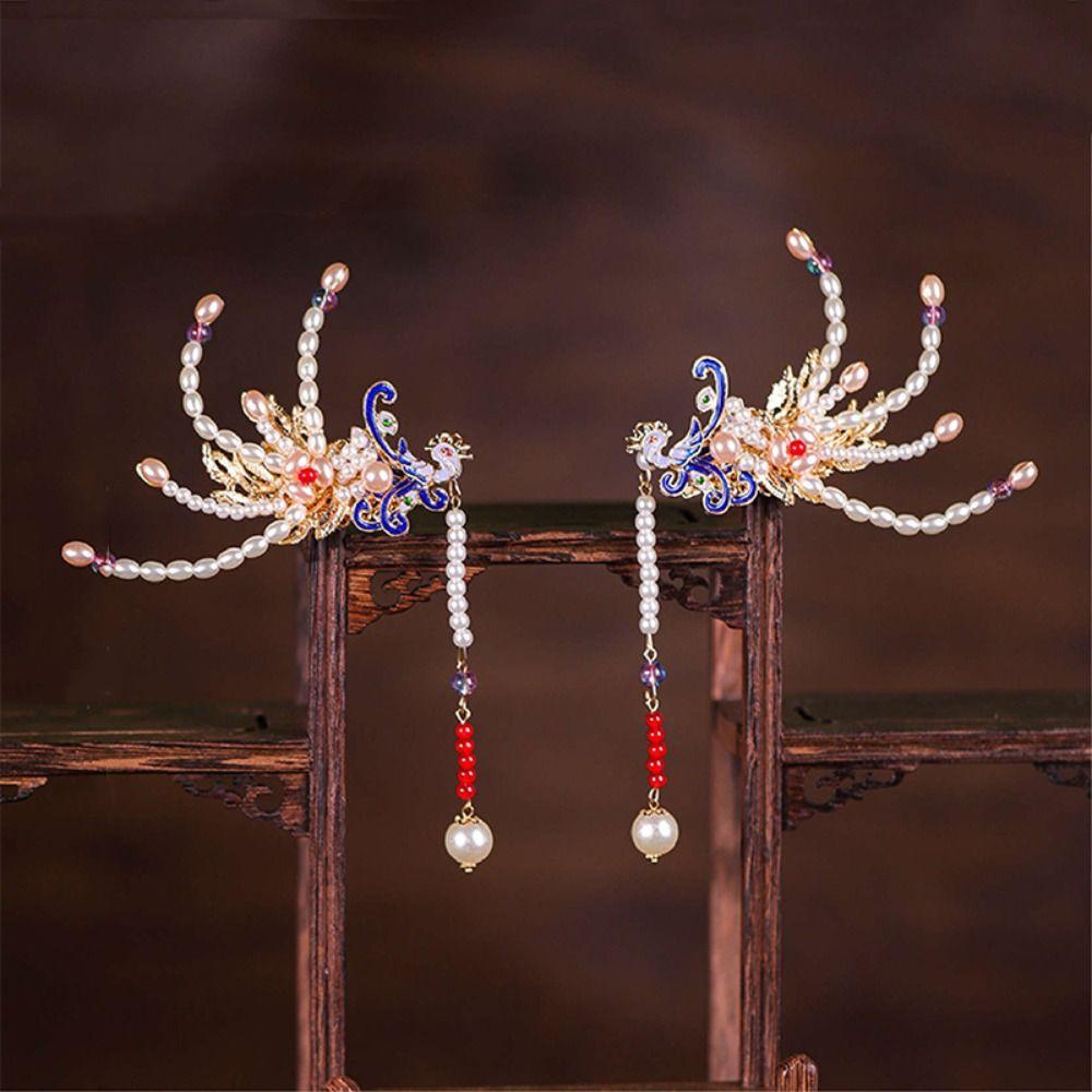 Шпилька для волос в китайском стиле с кисточками и жемчугом, головной убор Ханфу, старинная палочка для волос Ханфу, женская заколка