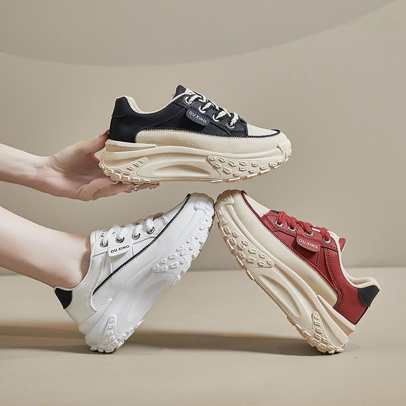 Womens Brand Tide Skate Thick Bottom Walking Dad Shoes Red Black White Sports Travel Trekking Sneaker Teenager Student Footwear