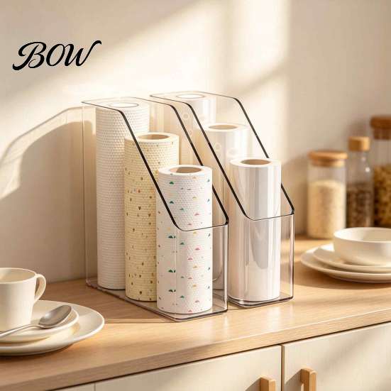 Dorm Room Storage Essentials Kitchen Cling Film Organizer, Space Saving Durable Box, Large Countertop Capacity Vertical Bin, for Food Foil And Plastic