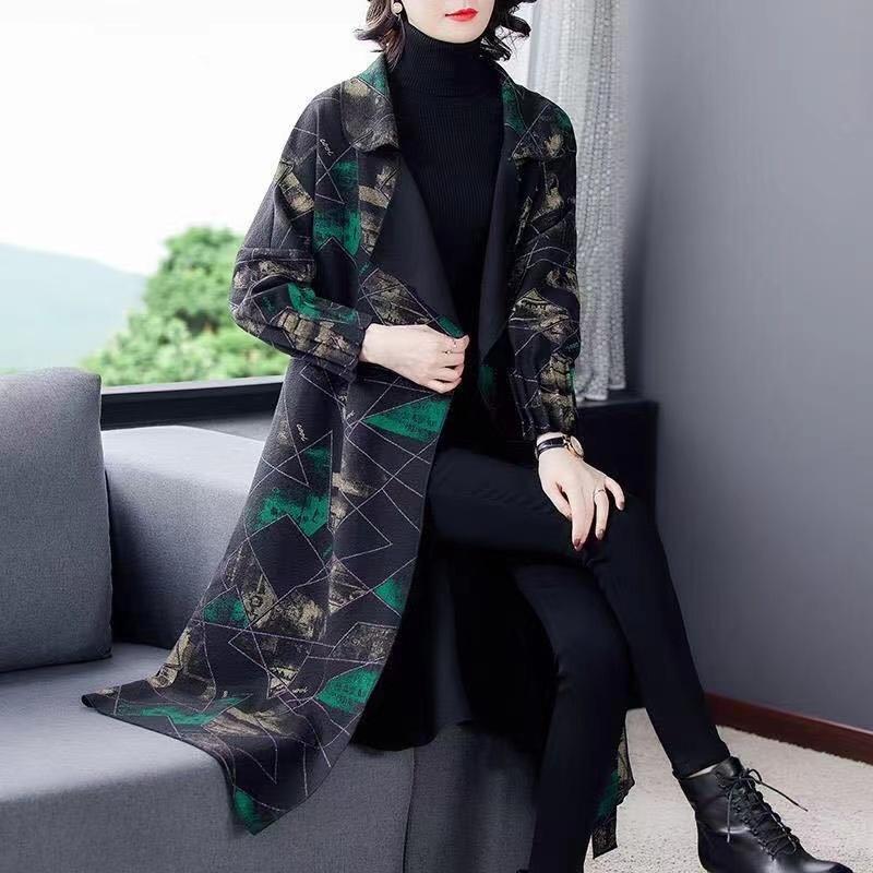 Высококачественное модное осенне-зимнее женское шерстяное длинное пальто, свободная клетчатая накидка большого размера для мам среднего возраста, шерстяная накидка с заниженными плечами