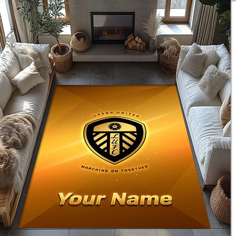 Leeds United Printed Crystal Velvet Rug Non‑Slip Crystal Velvet Carpet For Sofa Bedroom Indoor Home Decoration