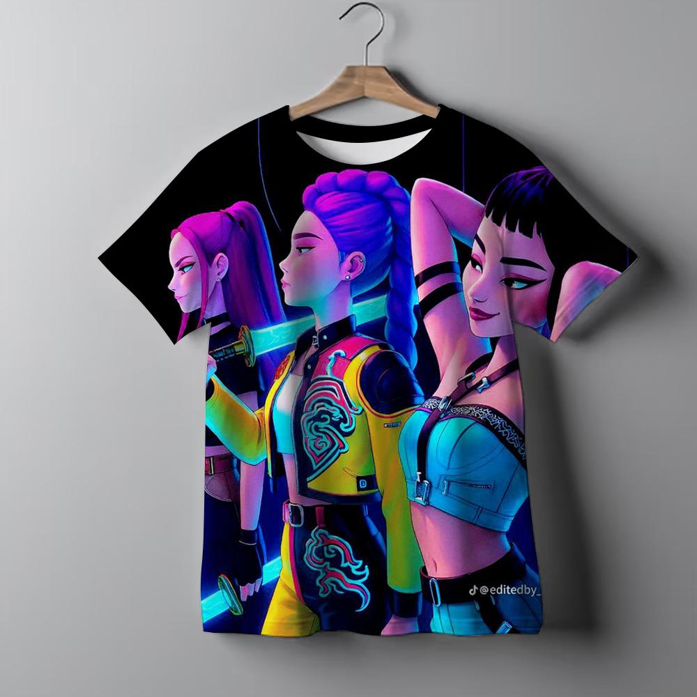 K-pop Футболка тай-дай «Охотники на демонов» для девочки, топы с коротким рукавом, футболки с принтом Руми Мира Зои, милая летняя детская одежда