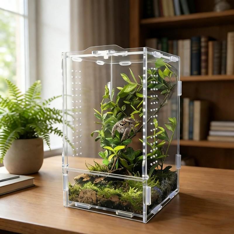 Transparent Acrylic Terrarium Arboreal Reptiles Amphibians Arachnids Modular Habitat Box With Slot Assembly