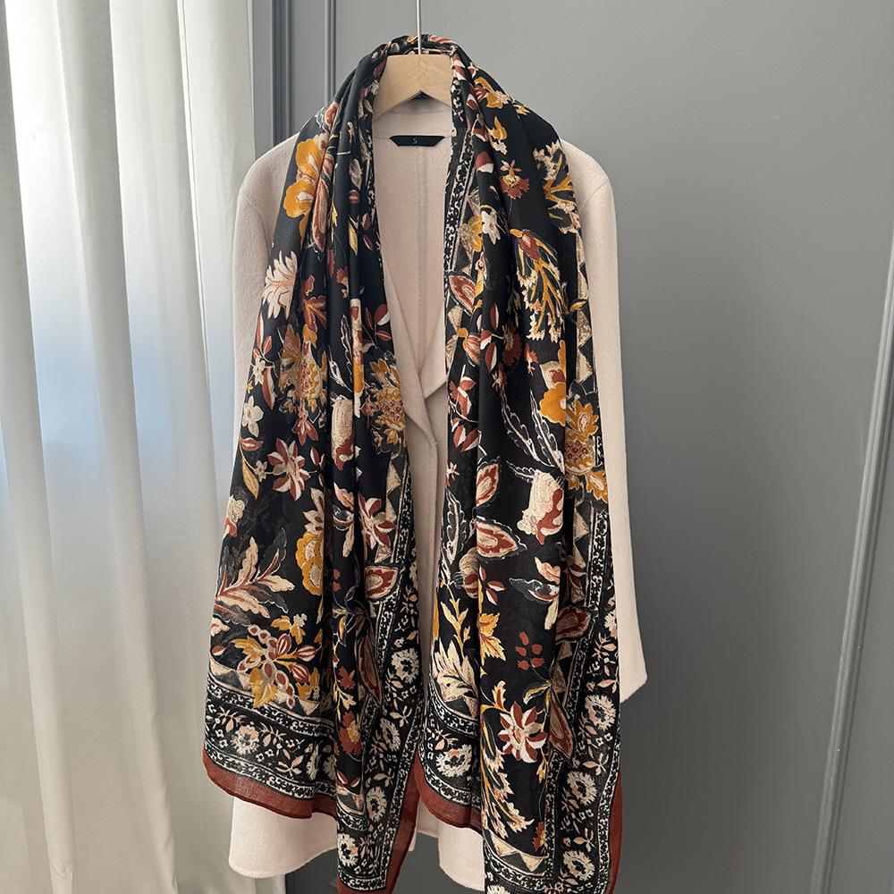 Хлопково-льняной шарф для женщин 180x90см Дышащий и мягкий Теплая осенне-зимняя шаль