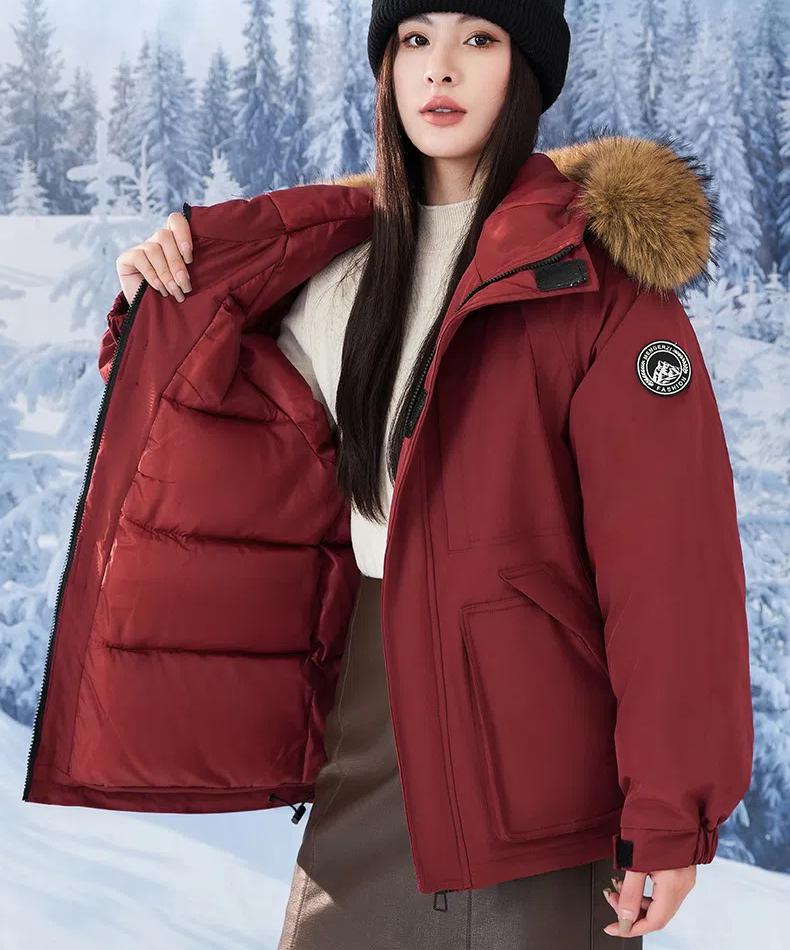Women's Autumn and Winter Coat Hooded Fur Collar Thickened Loose Windproof Short Women's Jacket