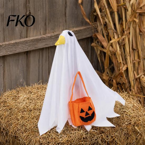 High-quality Halloween Prop Goose Outfit, Ghost Porch Clothes with Pumpkin Bag for 23" Spooky Party Decoration Statue, Accessory Outdoor Patio