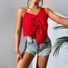 Женская футболка весна-лето повседневная сексуальная с бантом на одно плечо с коротким рукавом