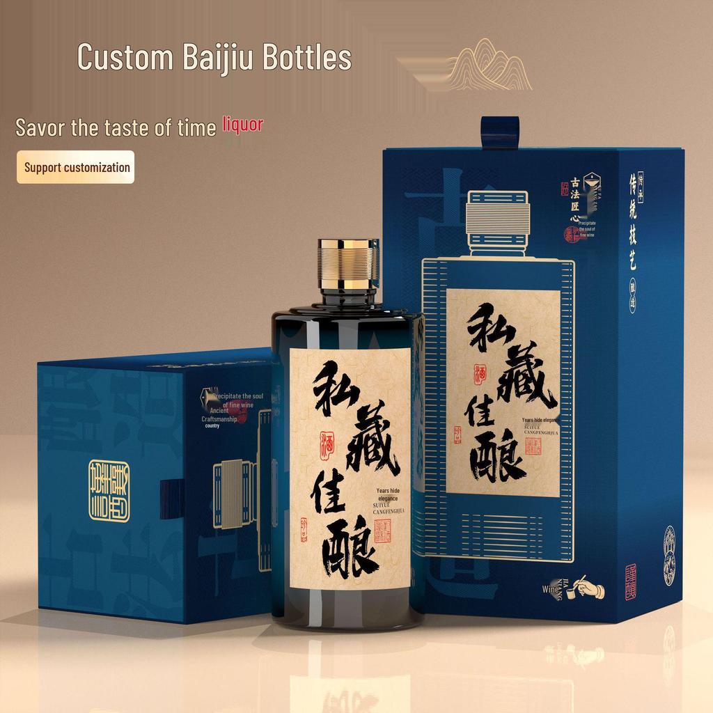 Baijiu Moutai 500ml Glass Bottle with Matching Lid & Manual Sealing Packaging