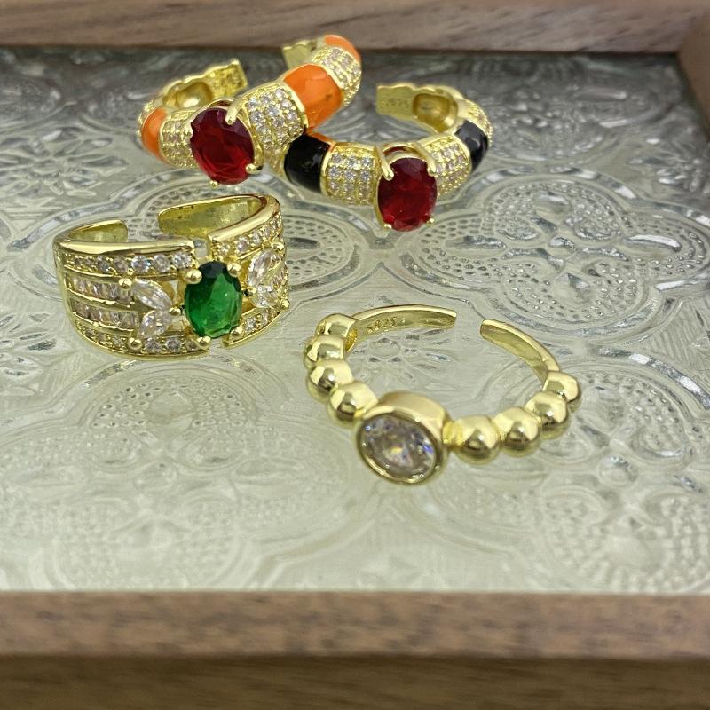 Unique Geometric Design Copper Ring For Women With Adjustable Fit And Colorful Zircon Stones