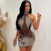 Women Clothing Club Night Bodycon Dress Luxury Rhinestone Sparkly Birthday Mini Dress Mesh See Through Sexy Party Dresses