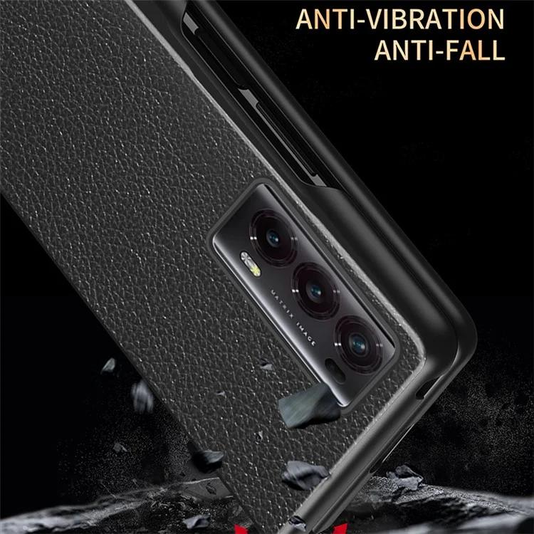 Чехол для телефона Honor Magic V2 5G из искусственной кожи с покрытием из ПК, текстура личи, прорезиненный противоударный чехол