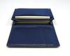 Blue Grained Leather Business Card Holder with Slide Measuring Smartphone Touch and Metal Cap Ballpoint Pen Extra Set Stick, Function, (Blue